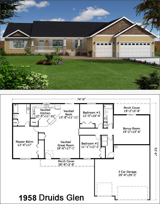Druids Glen 1958 SF. Reality Homes Floor plans, Modern farmhouse