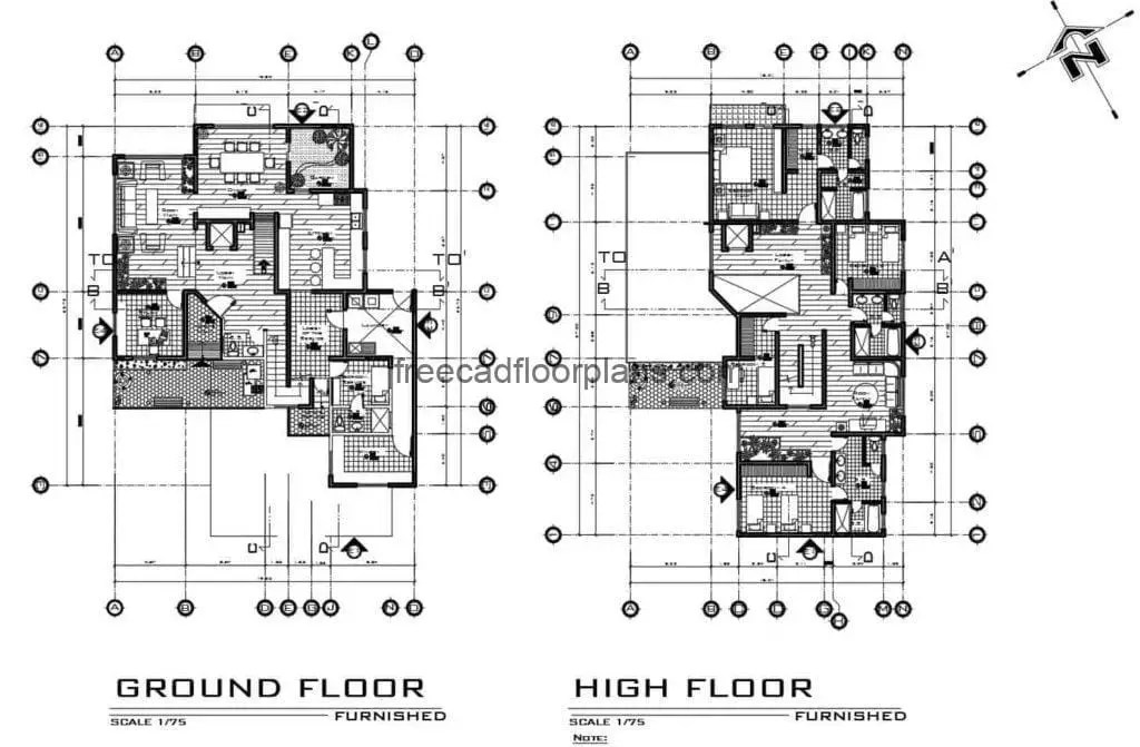 Two Storey House Complete Project Autocad Plan, 1408201 Free Cad