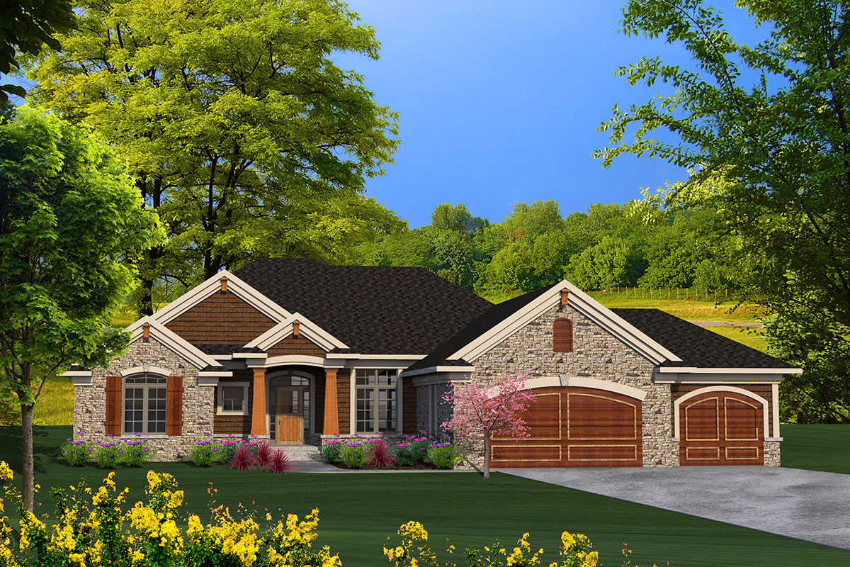 Ranch House Plan with Craftsman Detailing 89939AH Architectural