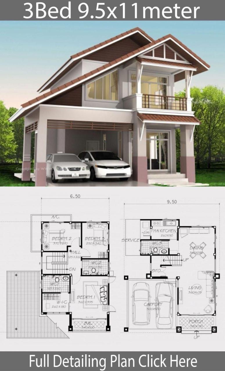 Home design plan 9.5x11m with 3 bedrooms Home Design with Plansearch