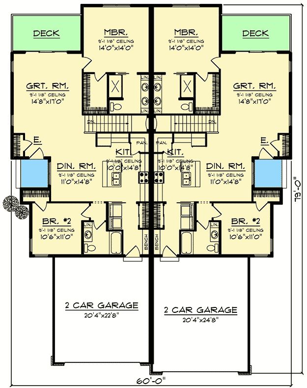 Plan 890091AH Craftsman Duplex with Matching 2Bedroom Units Duplex