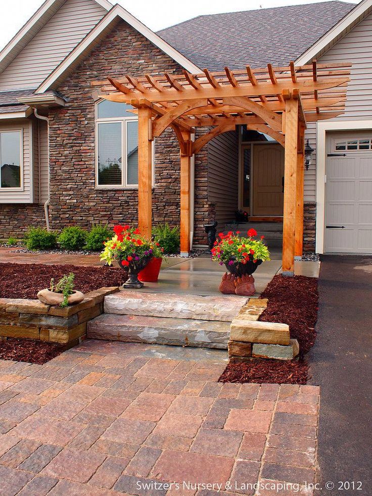 Custom Designed & Installed Natural Cedar Arbor at Front Entrance of