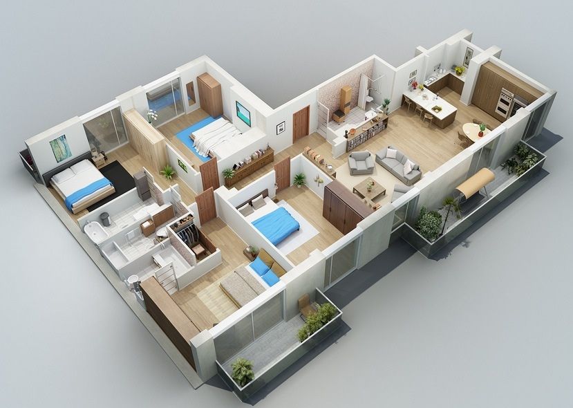 50 Four “4” Bedroom Apartment/House Plans Bedroom house plans, Small