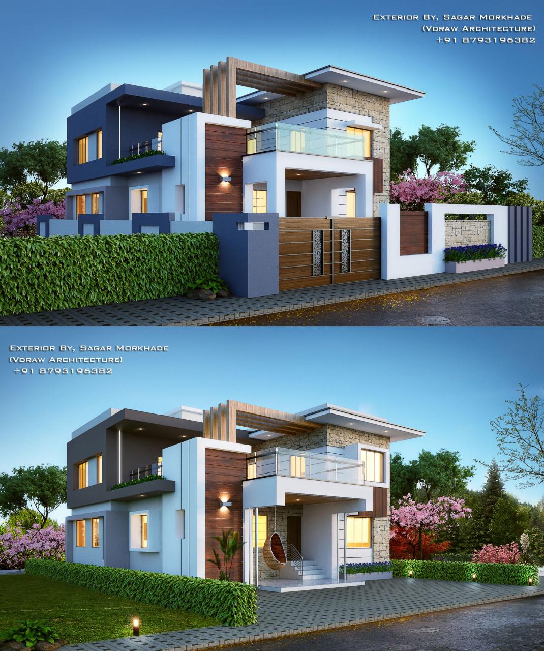 Modern House bungalow Exterior By, Sagar Morkhade (Vdraw Architecture