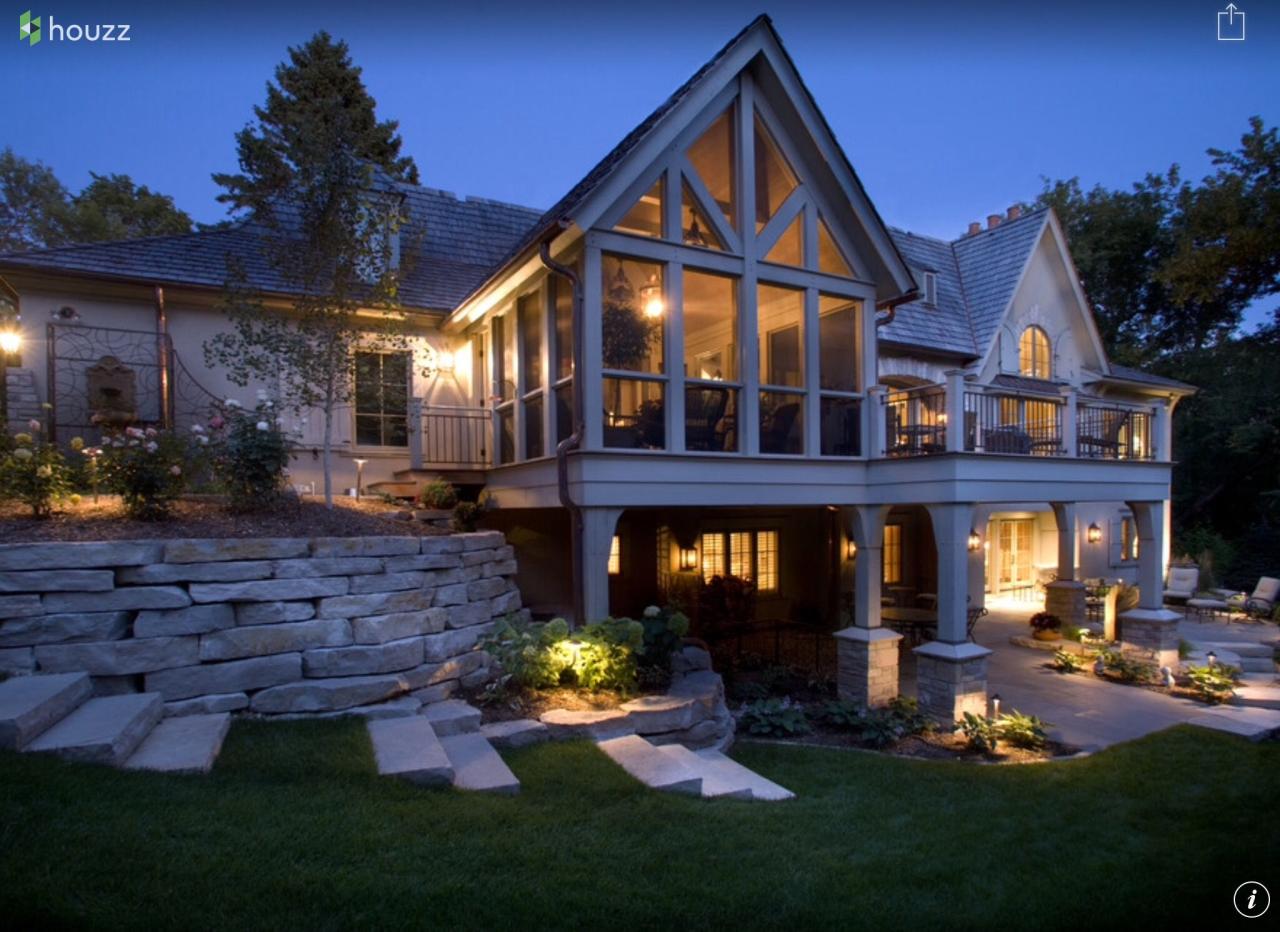 Big windows and stone wall Walkout basement patio, Cheap basement