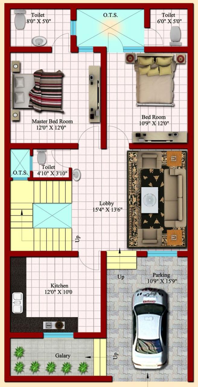 2 BHK floor plans of 25*45 بحث Google‏ House map, 20x40 house plans