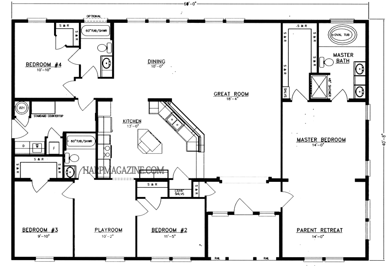 Barndominium Floor Plans 40x60 5 Bed 2 Bath Cabrito