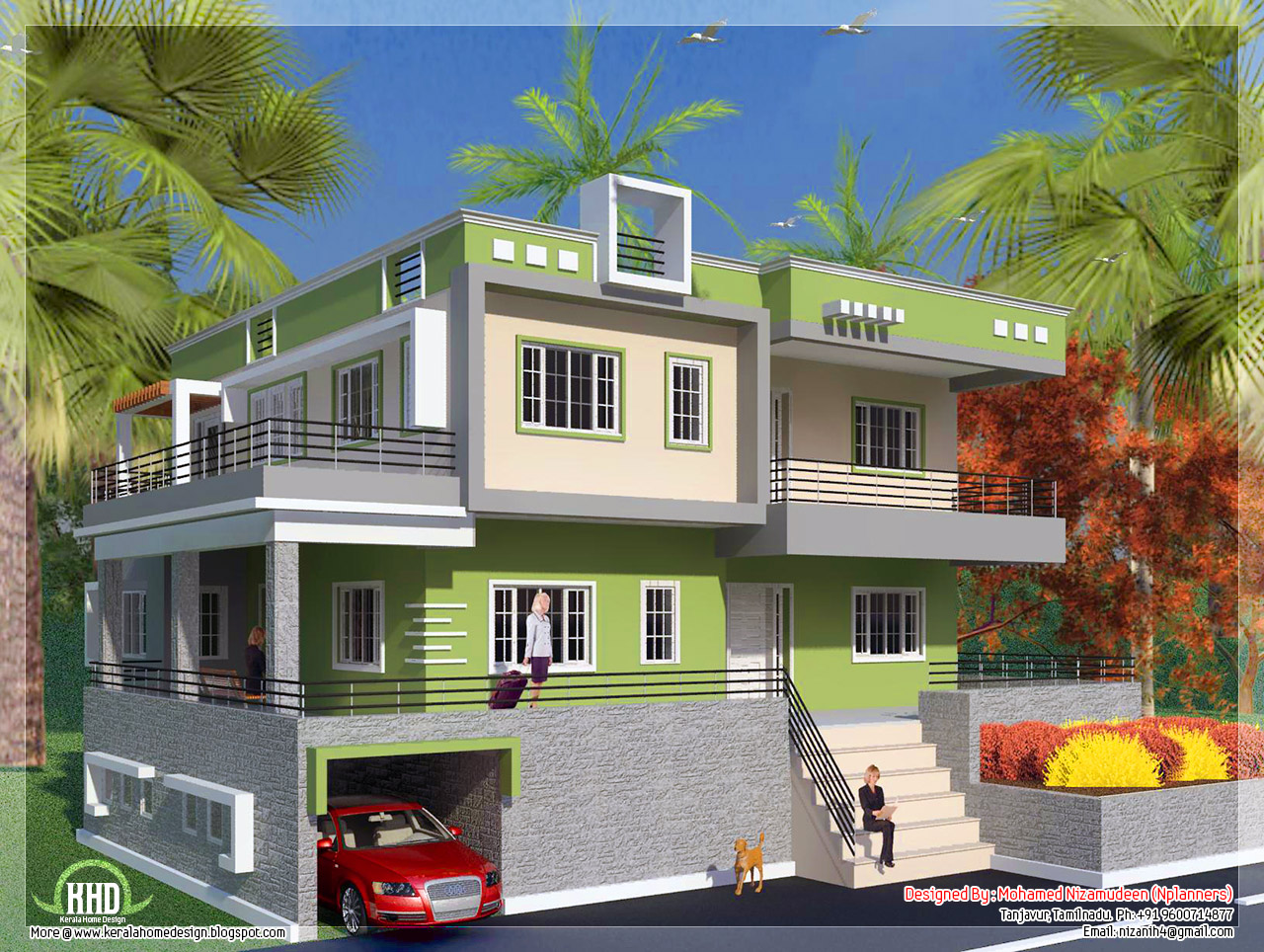 North Indian style minimalist house exterior design Kerala home