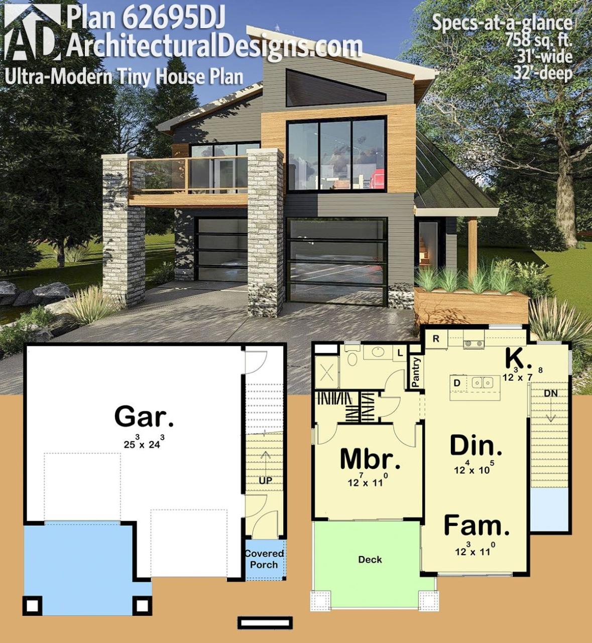 Plan 62695DJ UltraModern Tiny House Plan Tiny house plan, House plans