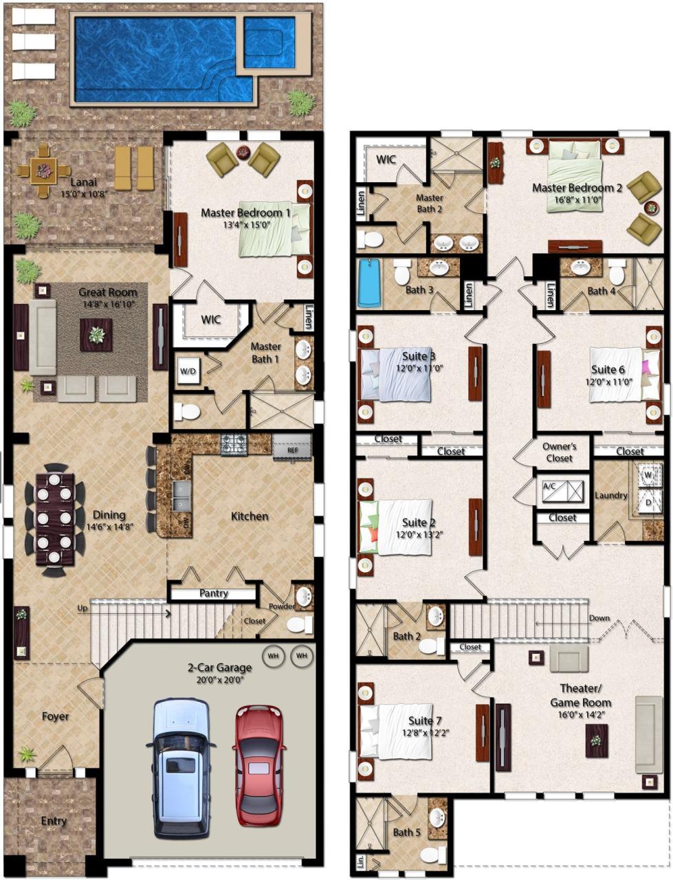 6 Bedroom Homes Ranging from 2,828 to 3,232 square feet, the twostory