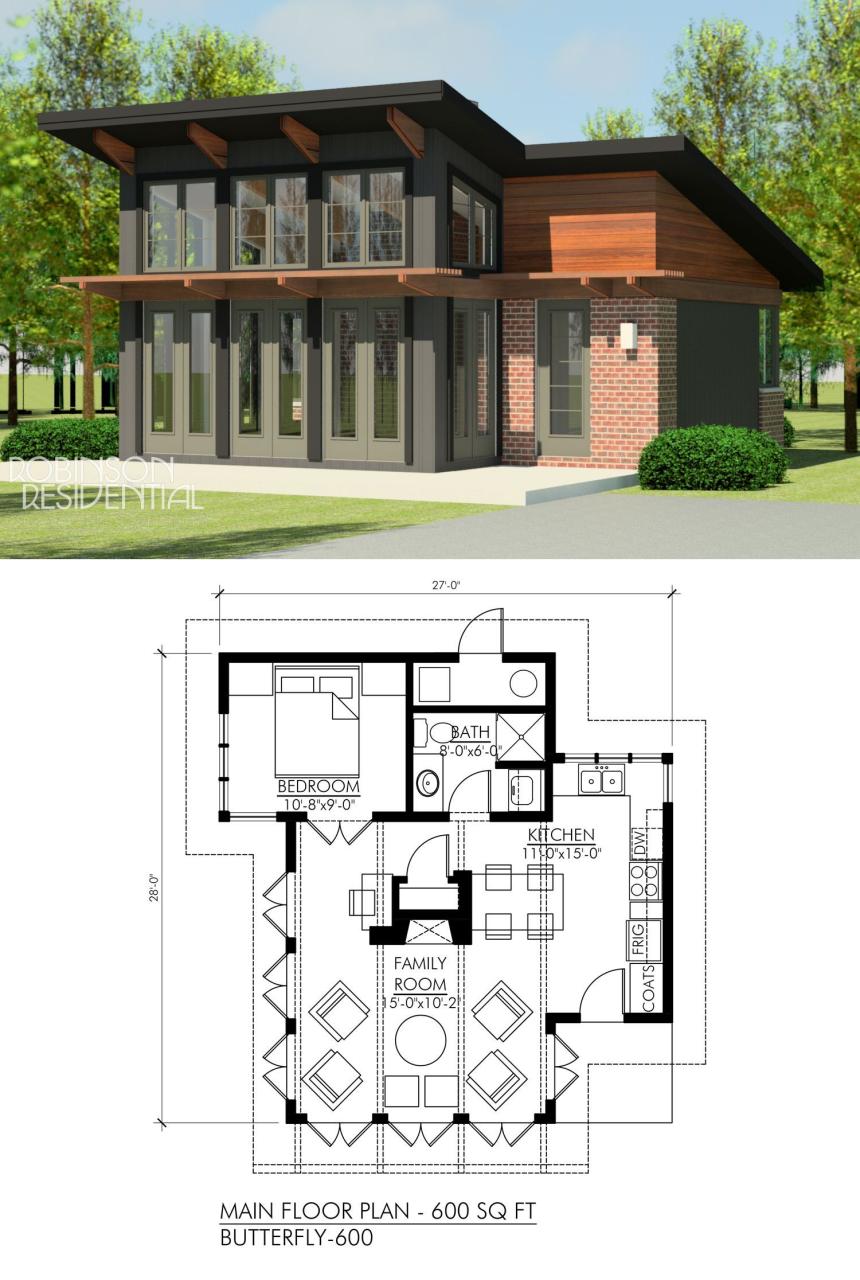 Contemporary Butterfly600 Tiny house floor plans, House plan with