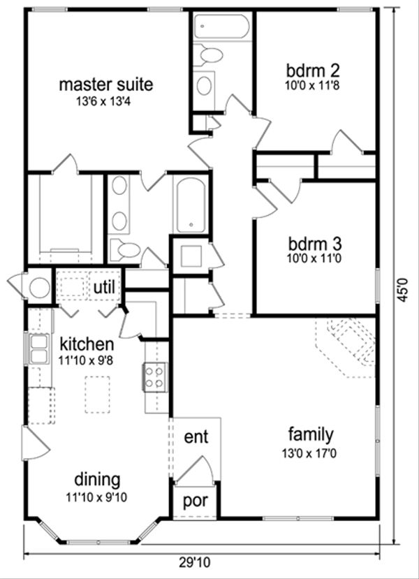 Traditional Style House Plan 3 Beds 2 Baths 1289 Sq/Ft Plan 84541