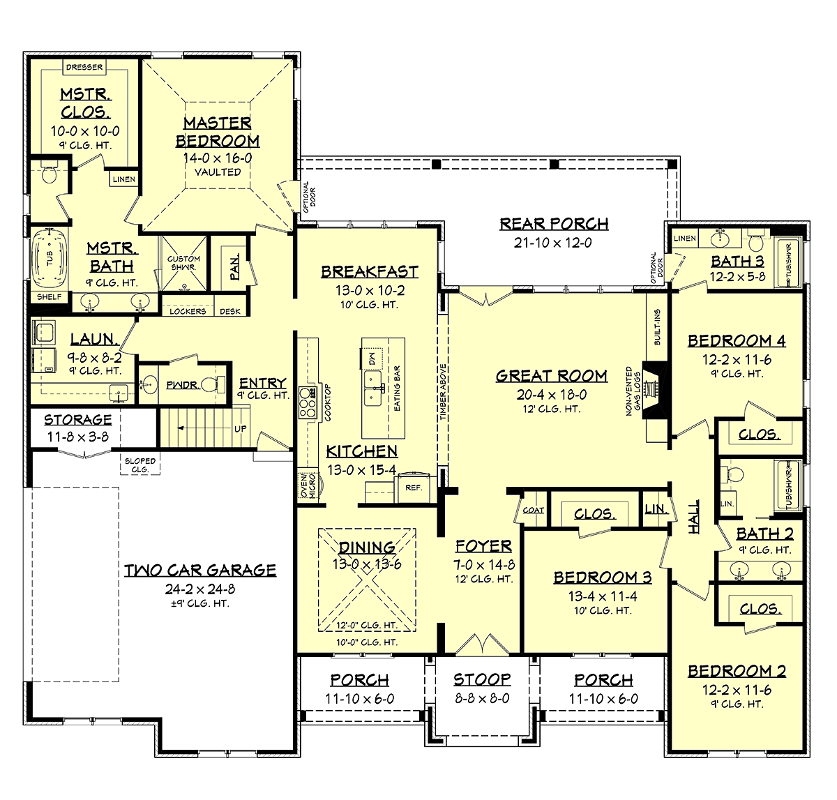 House Plan 51995 Traditional Style with 2751 Sq Ft, 4 Bed, 3 Bath, 1