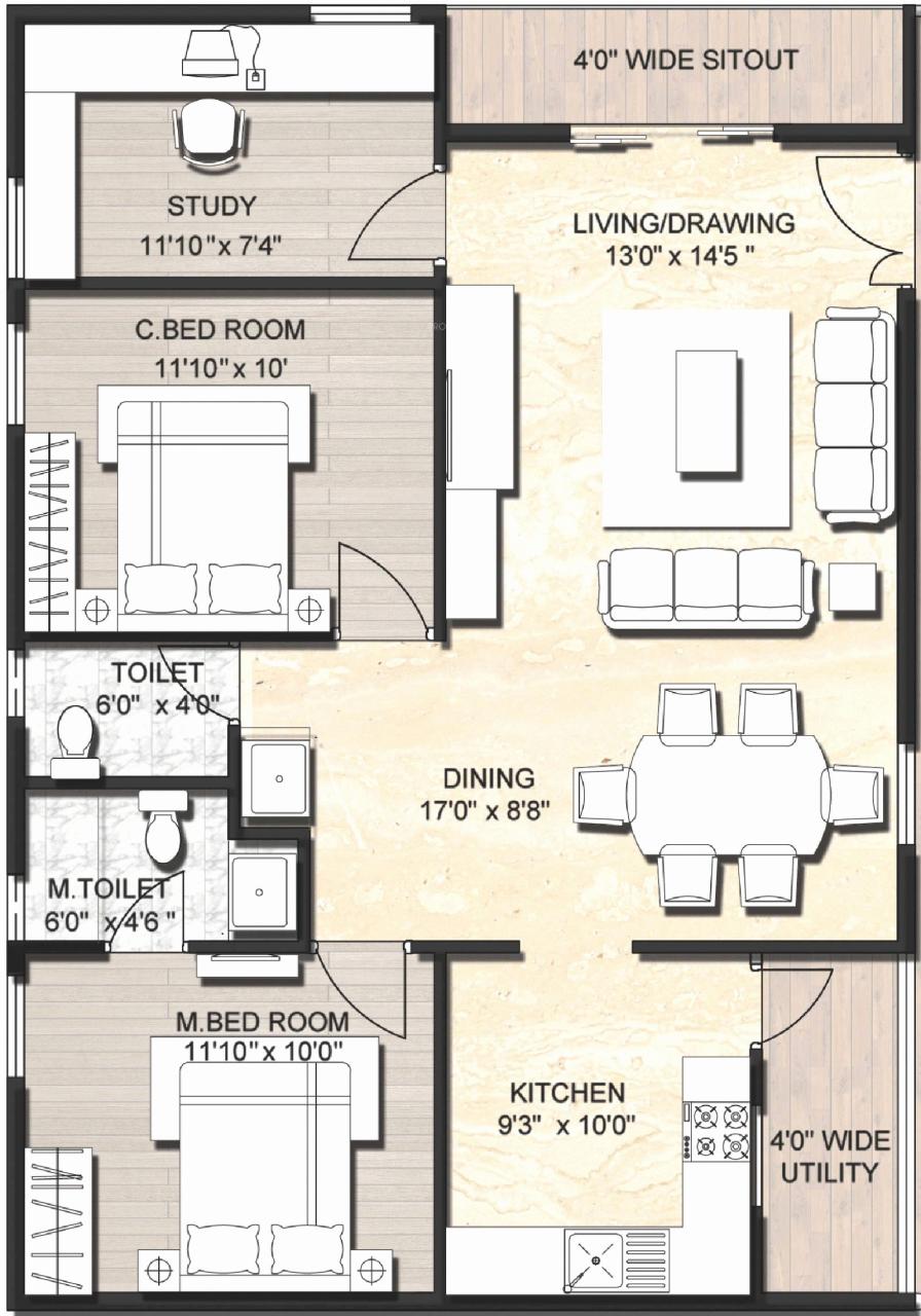 55+ 1000 Sq Ft House Plans 2 Bedroom North Facing
