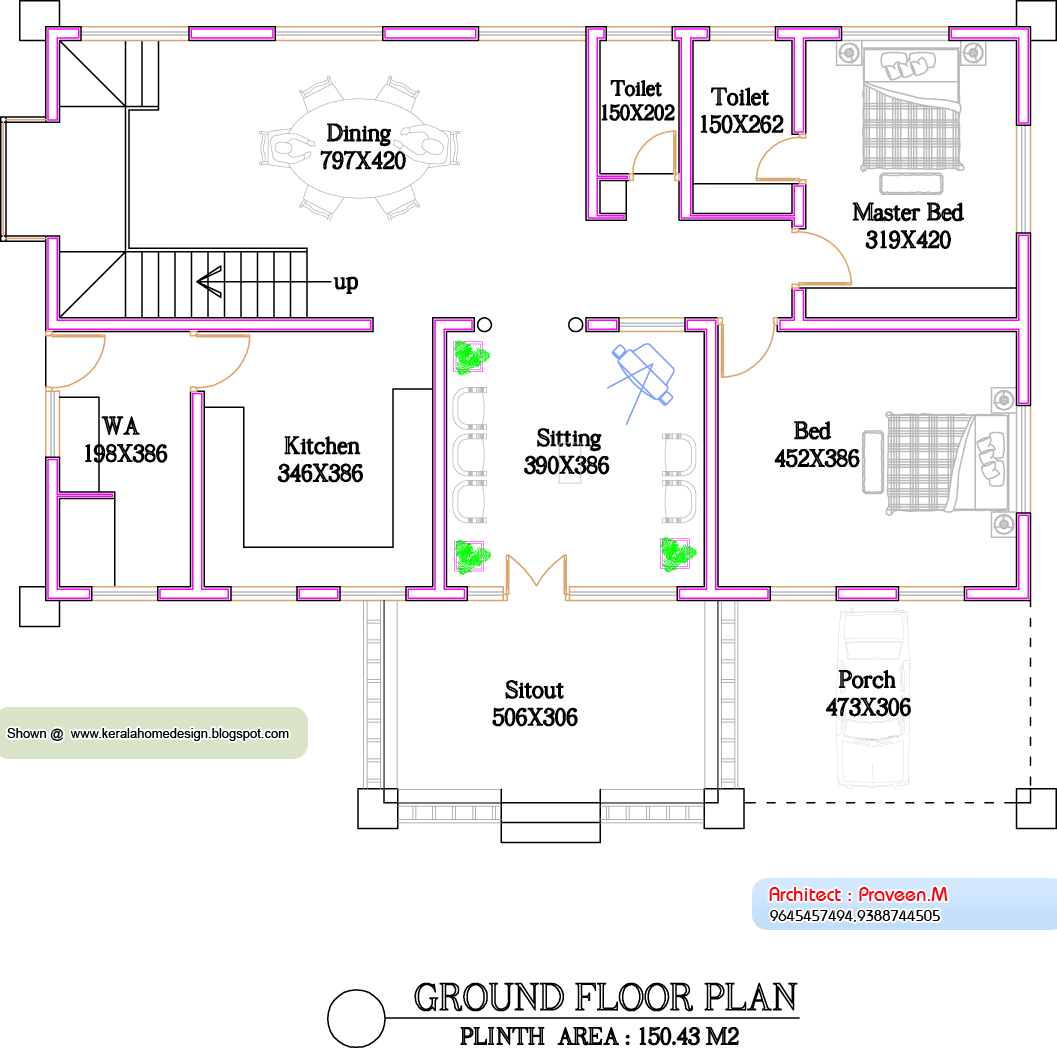 Kerala home plan and elevation 1300 Sq. Feet keralahousedesigns