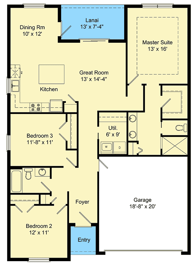 3Bed FloridaStyle Home Plan with 2Car Garage 64312BT