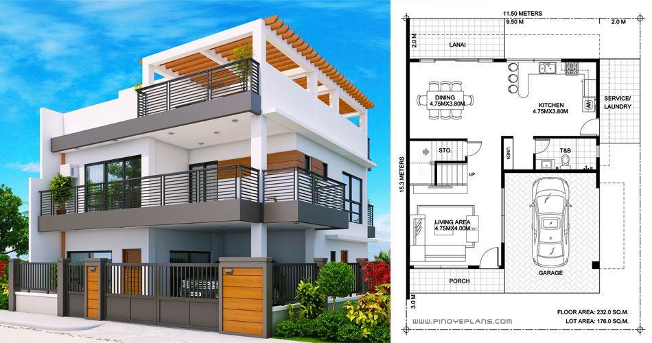 Arabella Three Bedroom Modern Two Storey with Roof Deck (MHD2019039