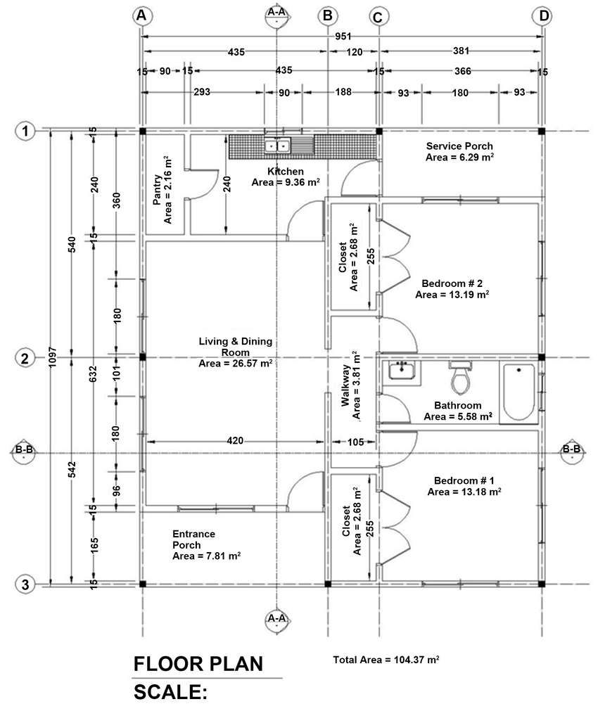 Typical floor plan of the 2Bedroom single family Bungalow. building