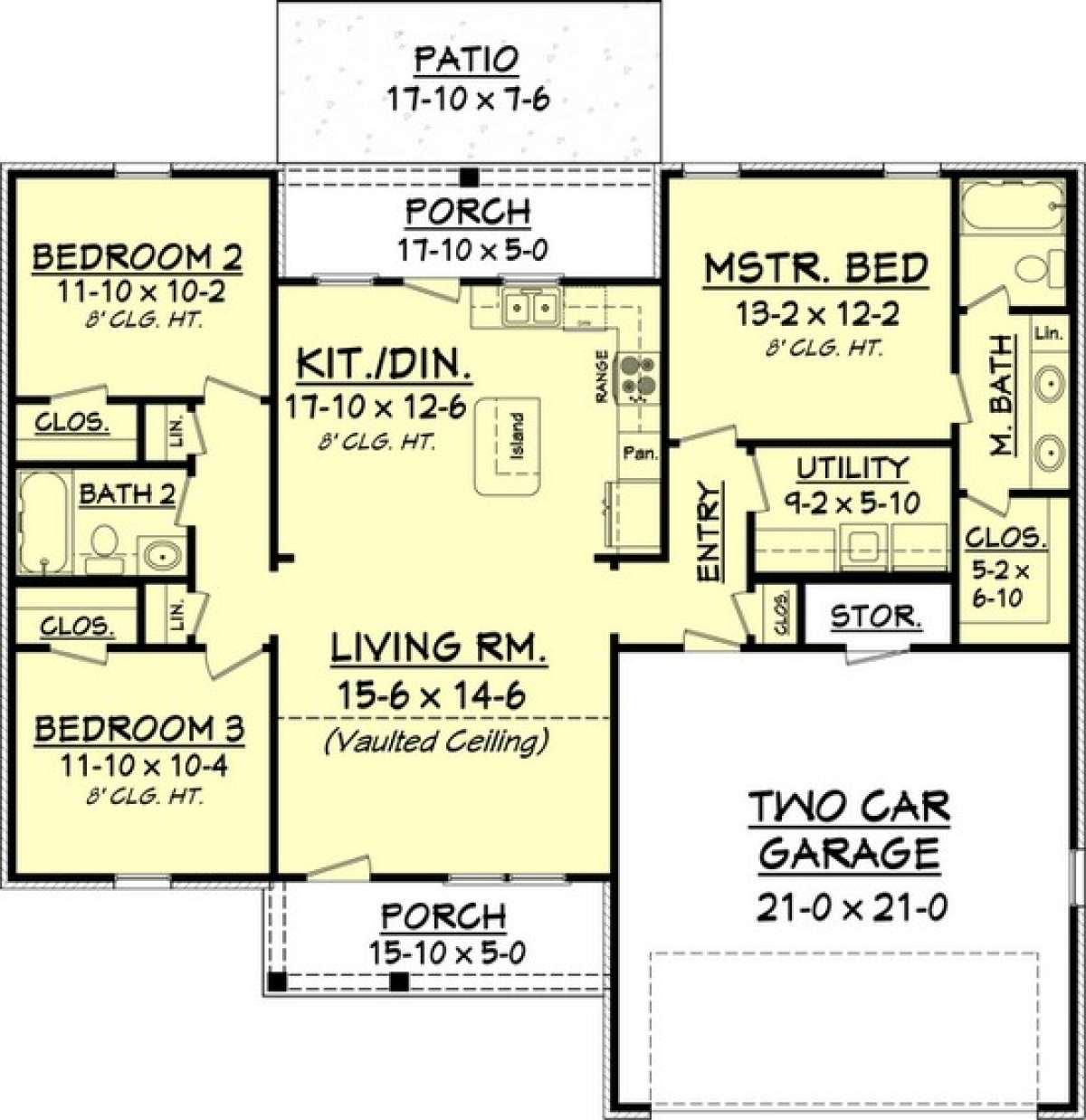 Ranch Plan 1,300 Square Feet, 3 Bedrooms, 2 Bathrooms 04100054