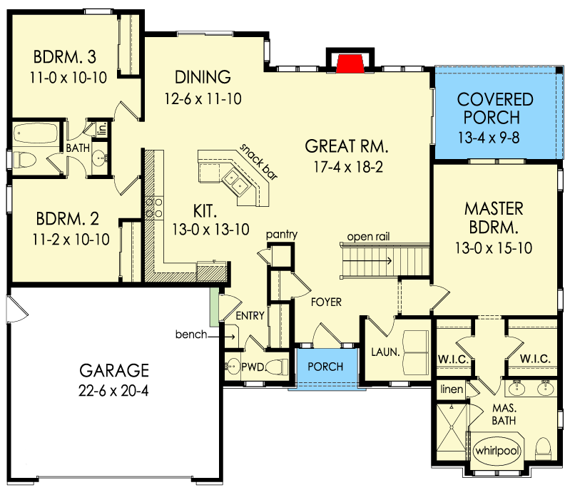 3Bedroom OneStory Open Concept Home Plan 790029GLV Architectural