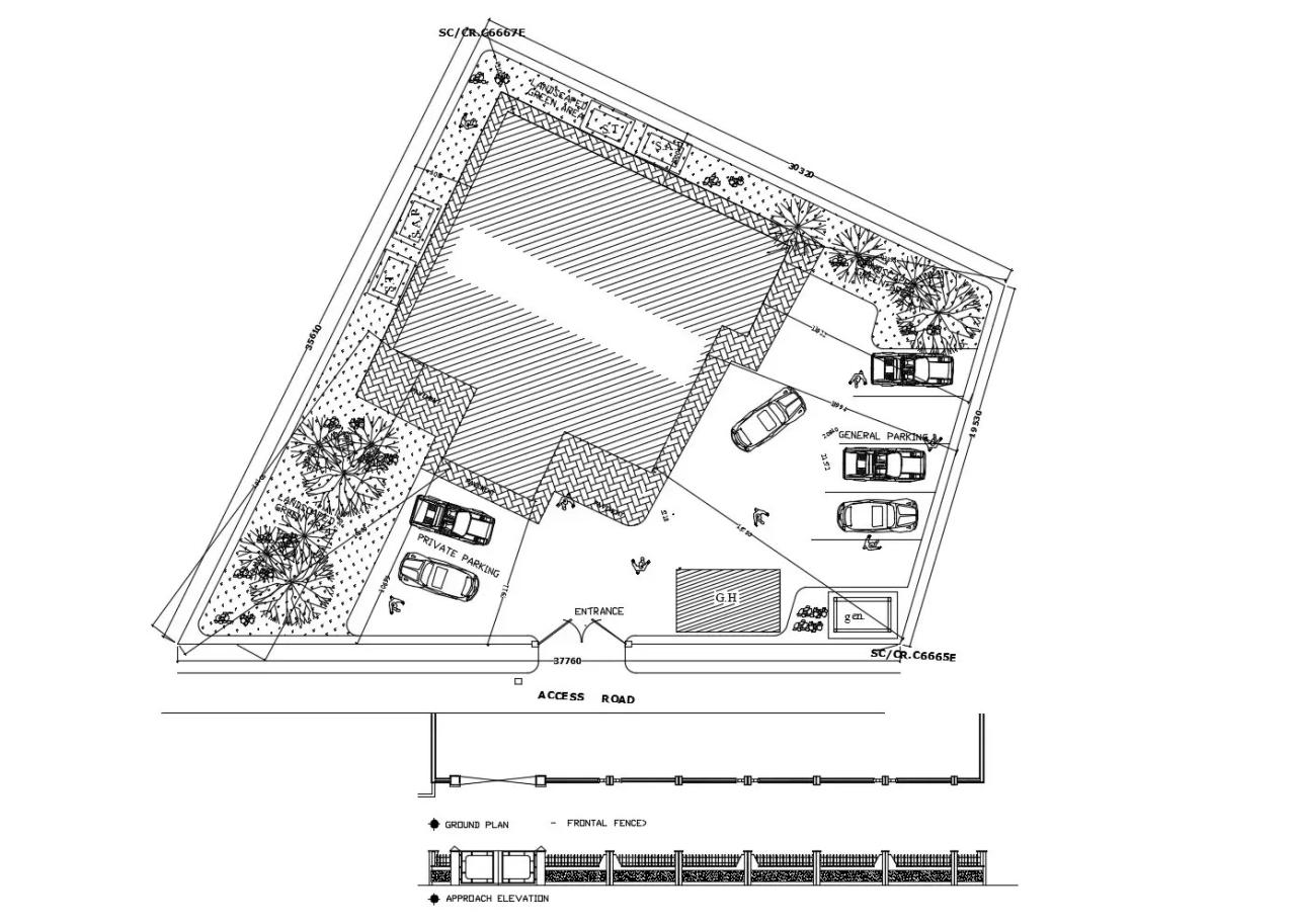 Site layout plan of residential building with detail dimension in dwg