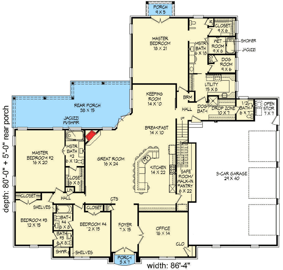 Plan 68452VR Elegant Acadian Style House Plan with Two Master Suites
