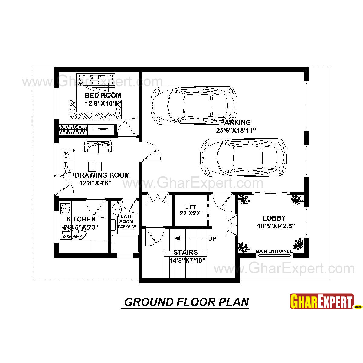 House Plan for 40 Feet by 30 Feet plot (Plot Size 133 Square Yards