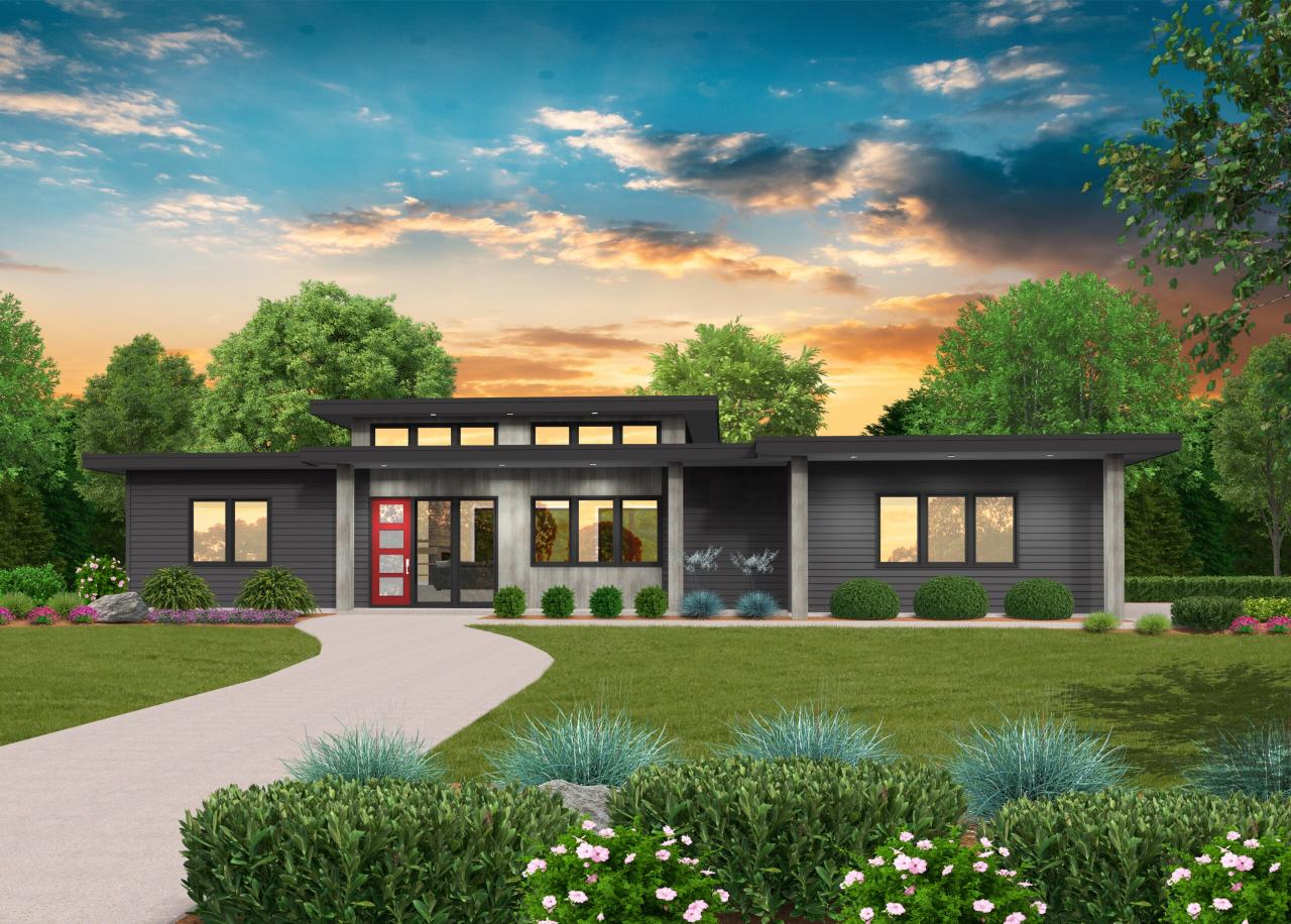 Flexible Modern One Story House Plan Two Full Bedroom Suites