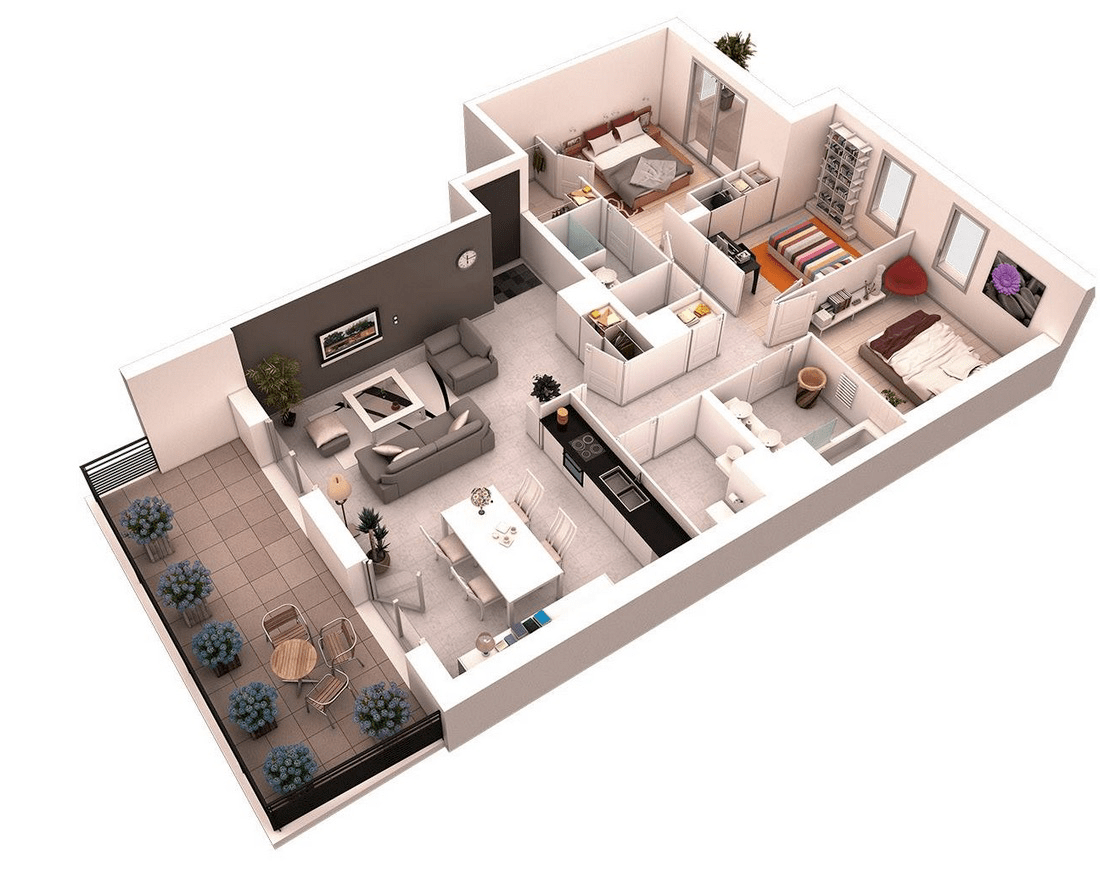 25 More 3 Bedroom 3D Floor Plans Architecture & Design