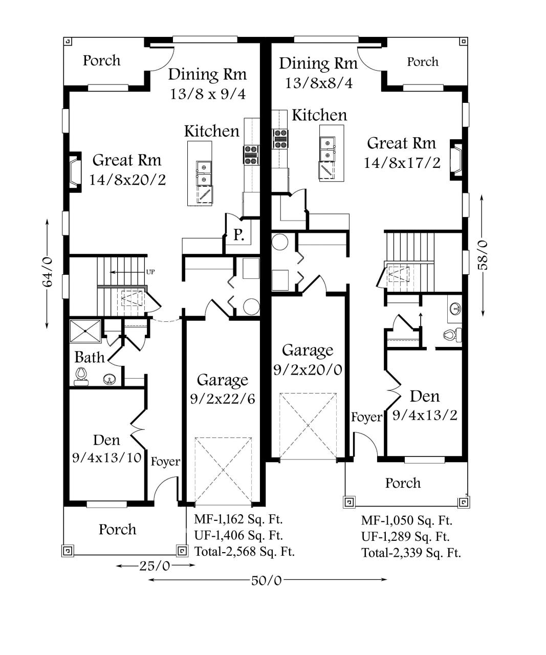 Glenview 12 House Plan Duplex floor plans, Duplex plans, Garage