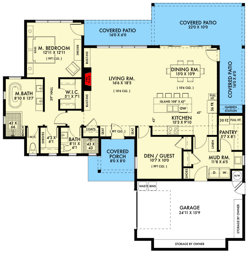 OneStory Contemporary Home Plan with Open Concept Layout 67786MG