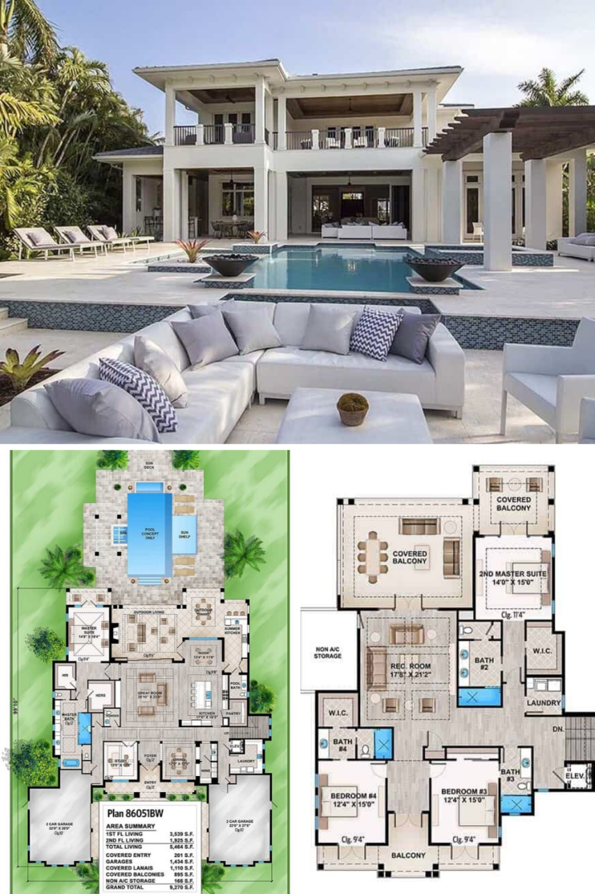 4Bedroom TropicalStyle TwoStory Home (Floor Plan) Florida house