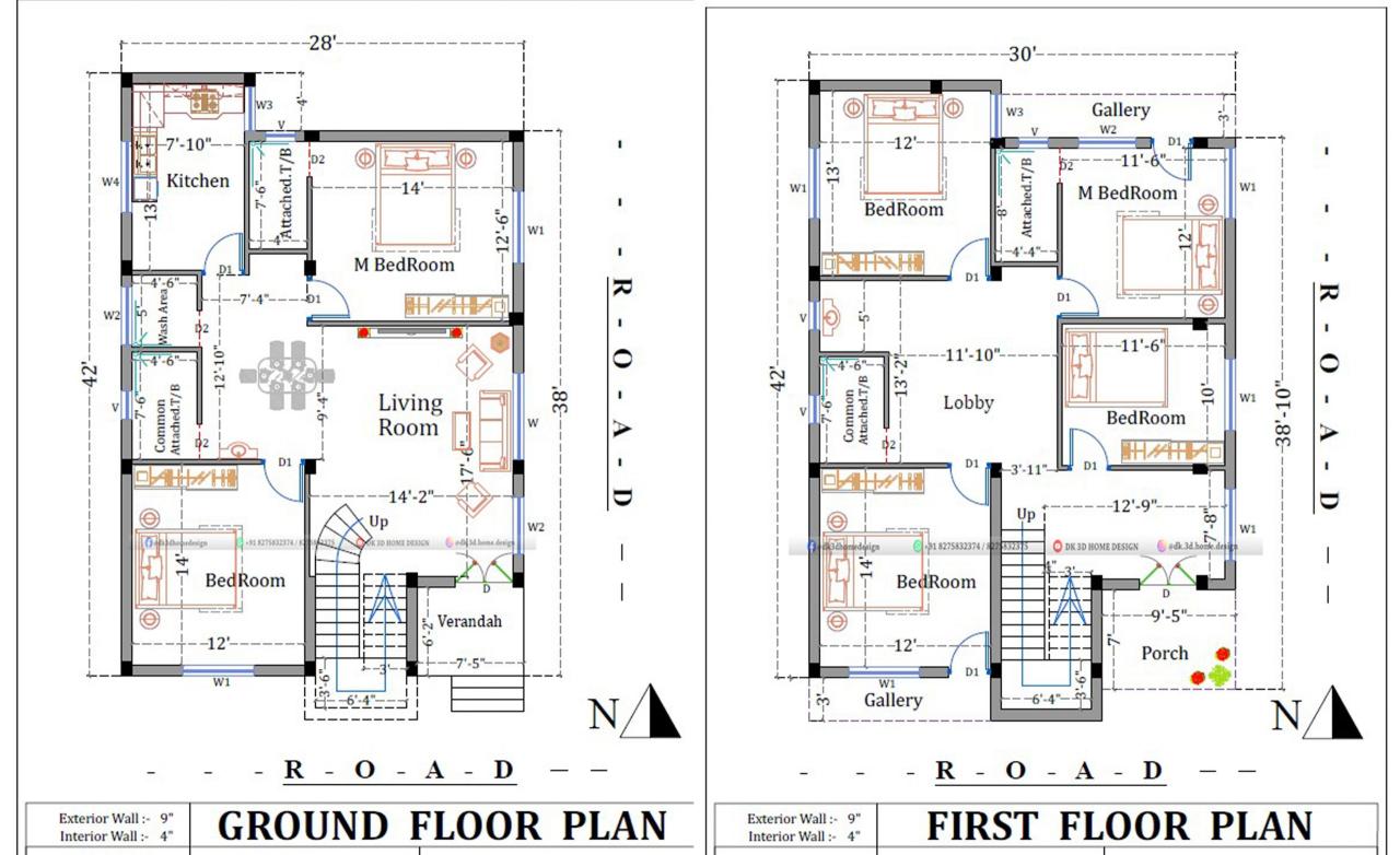 30x40 2 Story Modern House Plan 1200 Square Feet 2 Floor House Plan