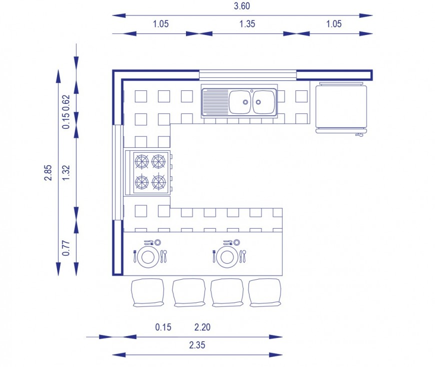 Plan of kitchen detail with appliances 2d view autocad file Kitchen