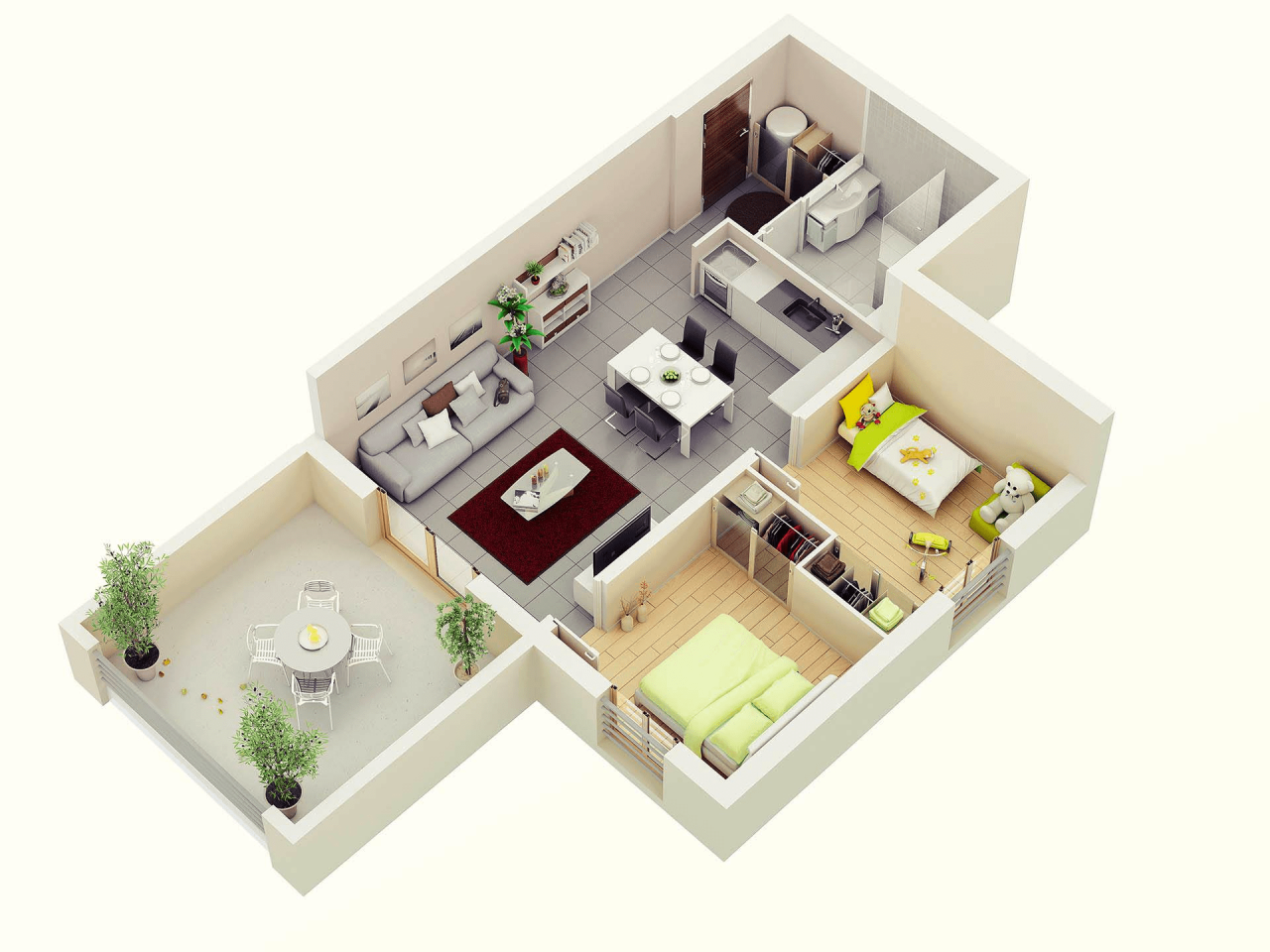 25 More 2 Bedroom 3D Floor Plans