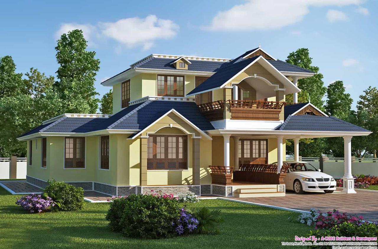 Exquisite Sloping Roof villa design Kerala