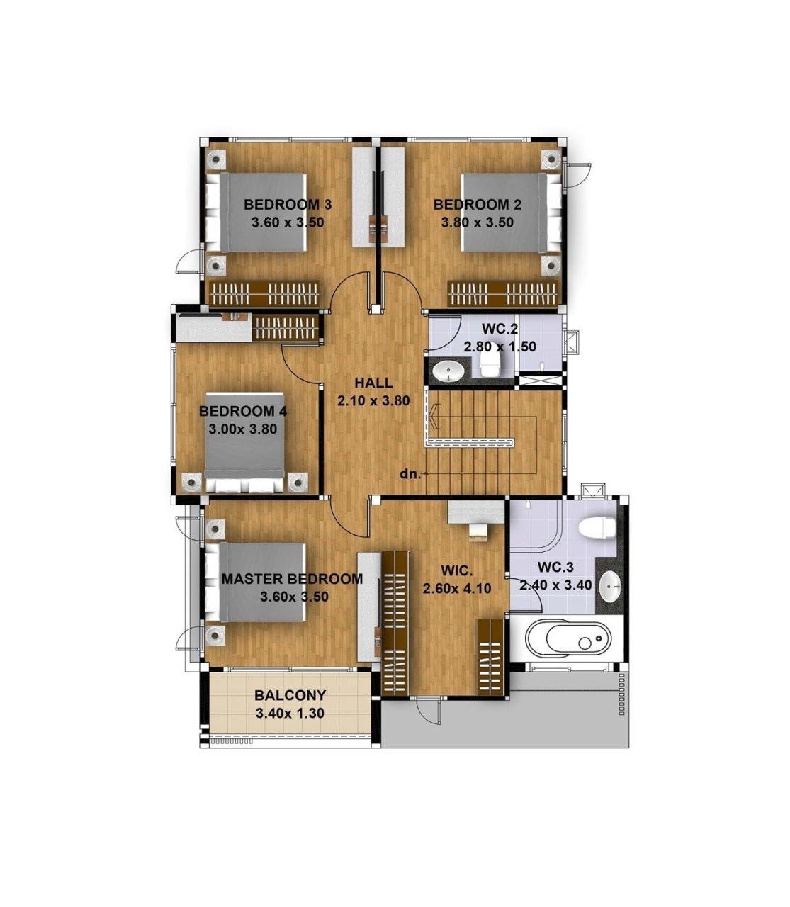 Room 5 Bedroom House Plans 2 Story 3D bmpe