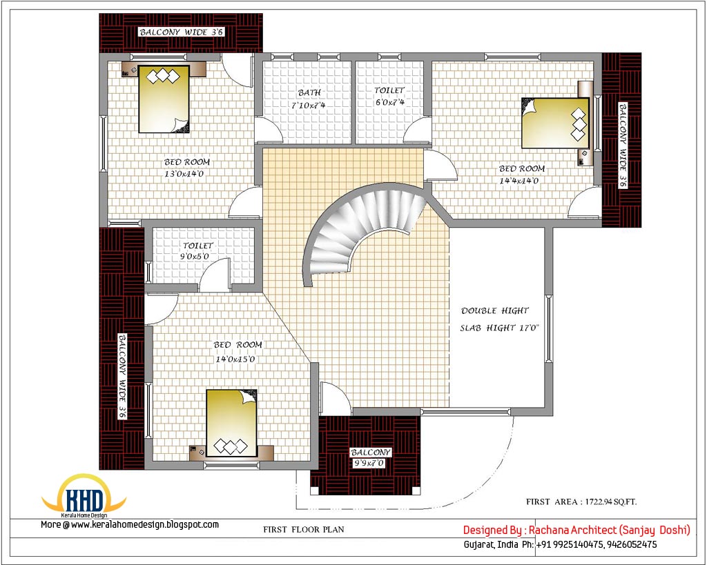 India home design with house plans 3200 Sq.Ft. Kerala home design