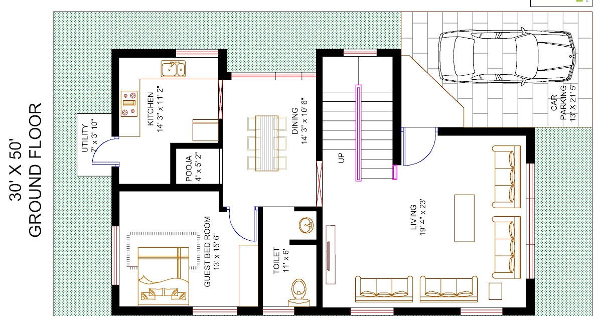 55+ 3bhk Duplex House Plan In 1500 Sq Ft