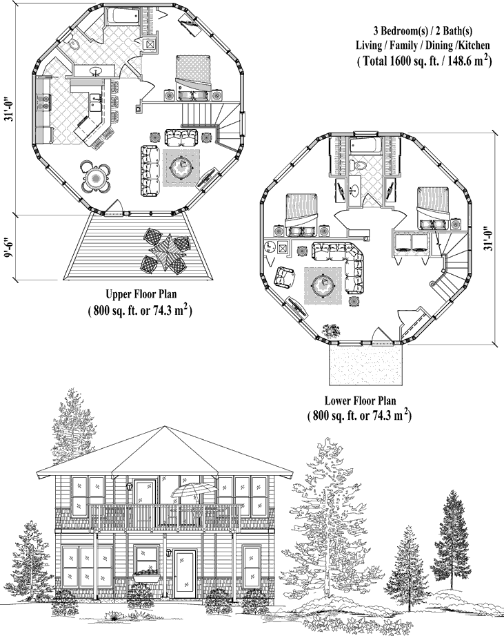TwoStory Collection TS0309 (1600 sq. ft.) 3 Bedrooms, 2 Baths make