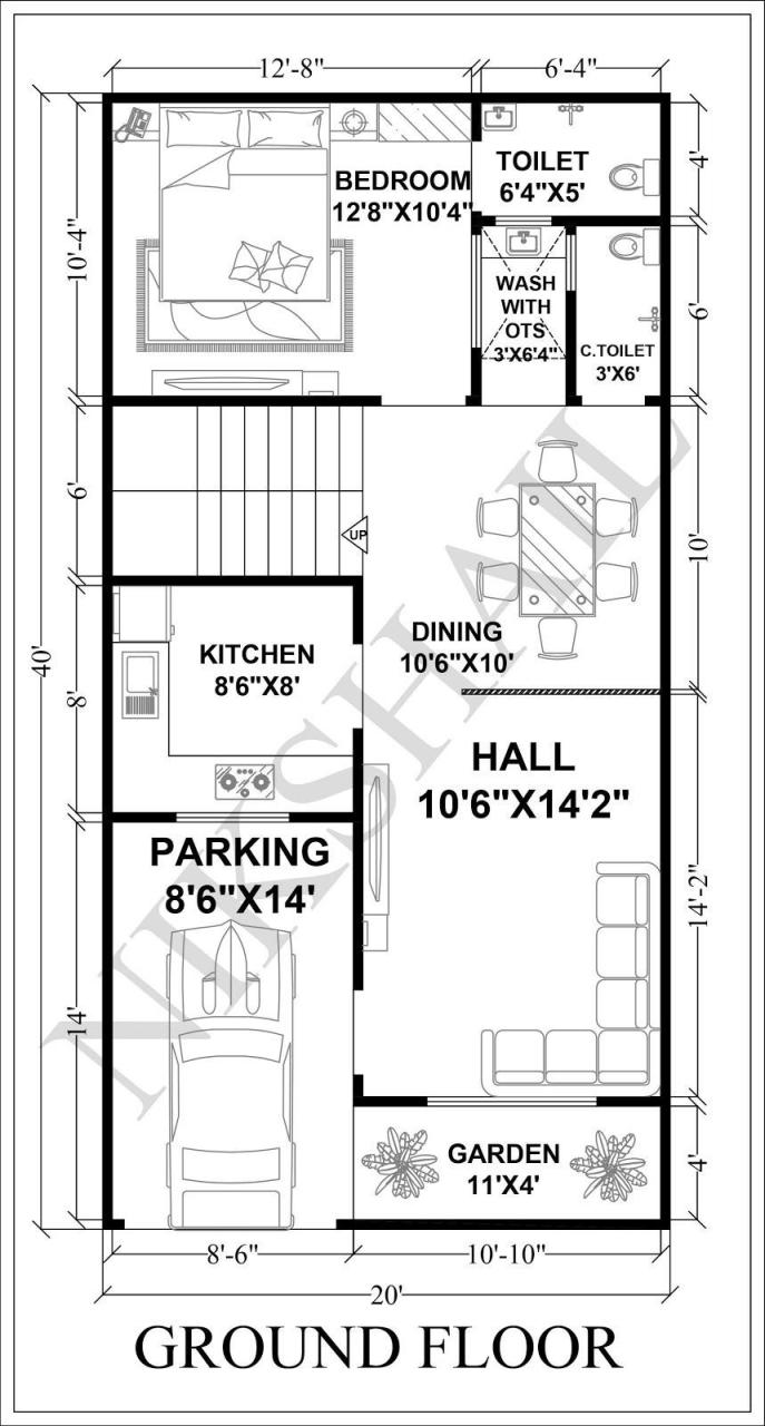 20X40 House Plan 20x40 house plans, Narrow house plans, 2bhk house plan