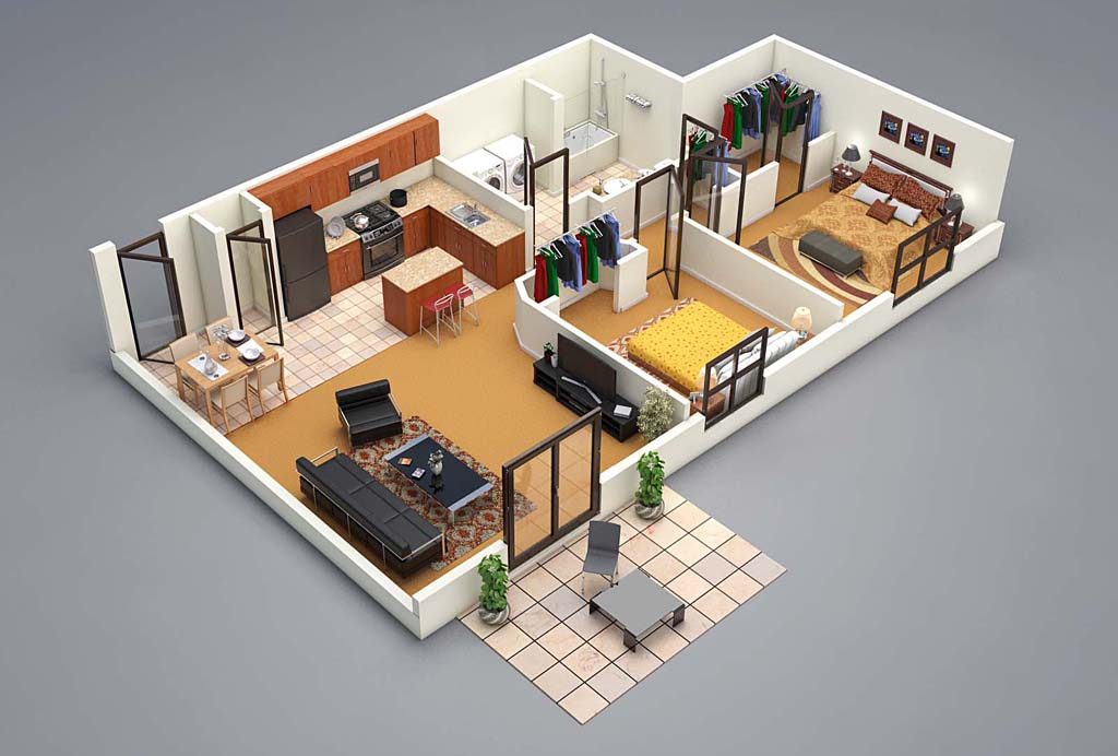 Amazing ThreeTwo Bedroom House 3D Plan Decor Inspirator