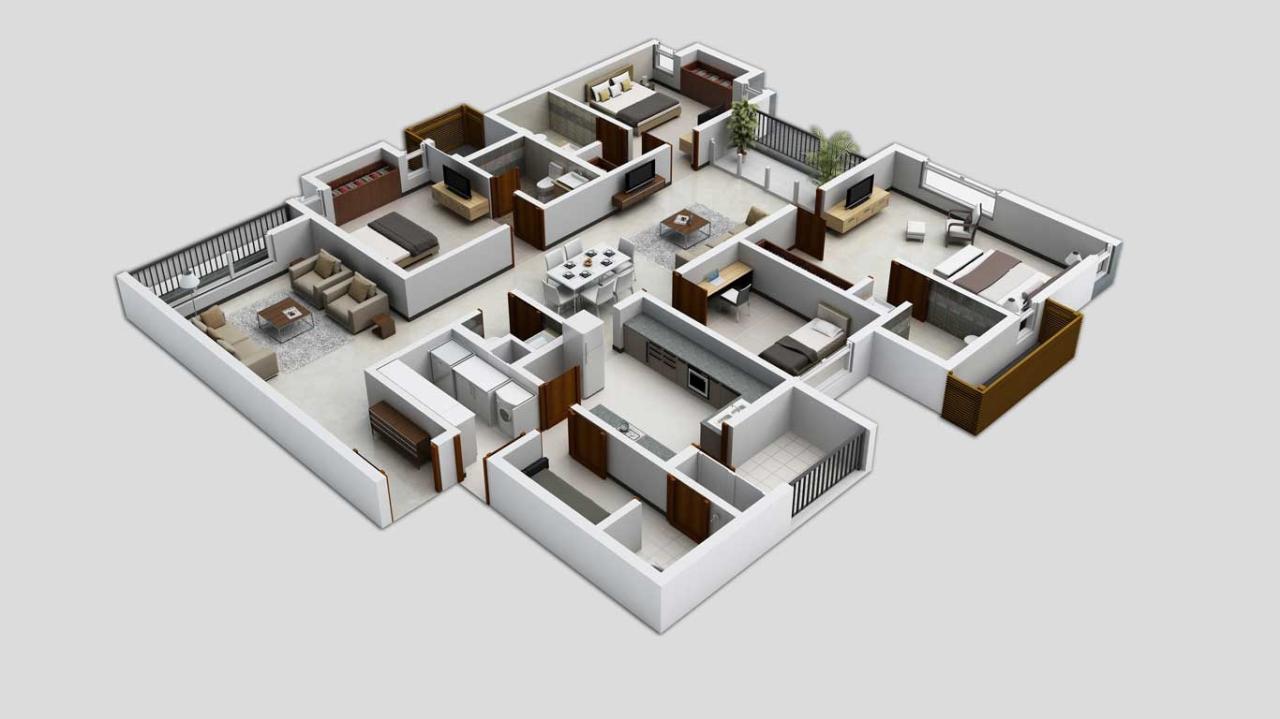 50 Four “4” Bedroom Apartment/House Plans Architecture & Design