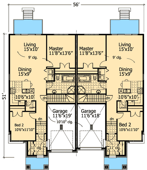 Contemporary MultiFamily Home Plan 90227PD Architectural Designs