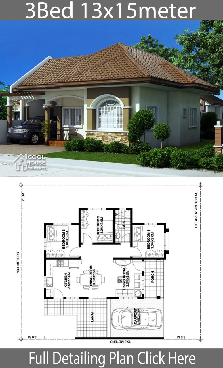 Home design plan 13x15m with 3 bedrooms Home Ideas Home design plan