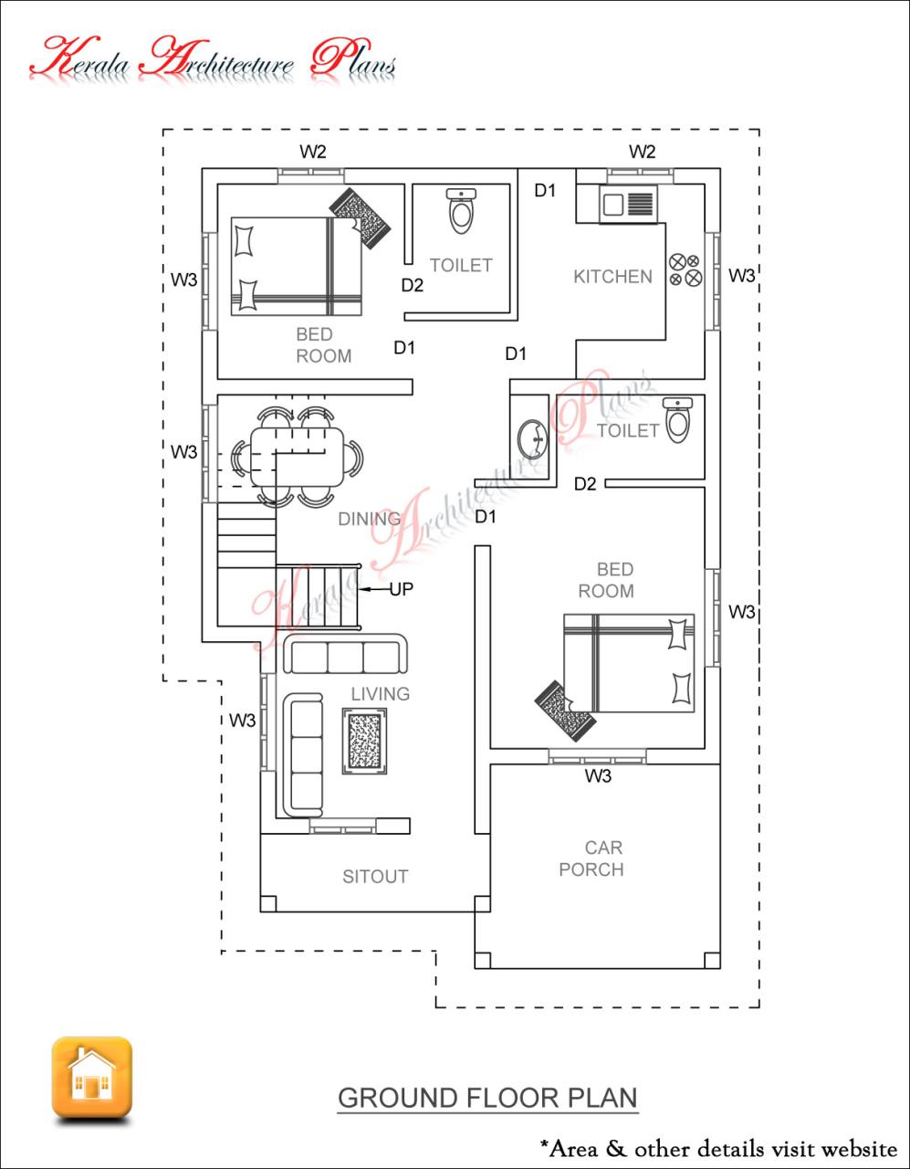 3 BED ROOM 1500 SQUARE FEET HOUSE PLAN ARCHITECTURE KERALA