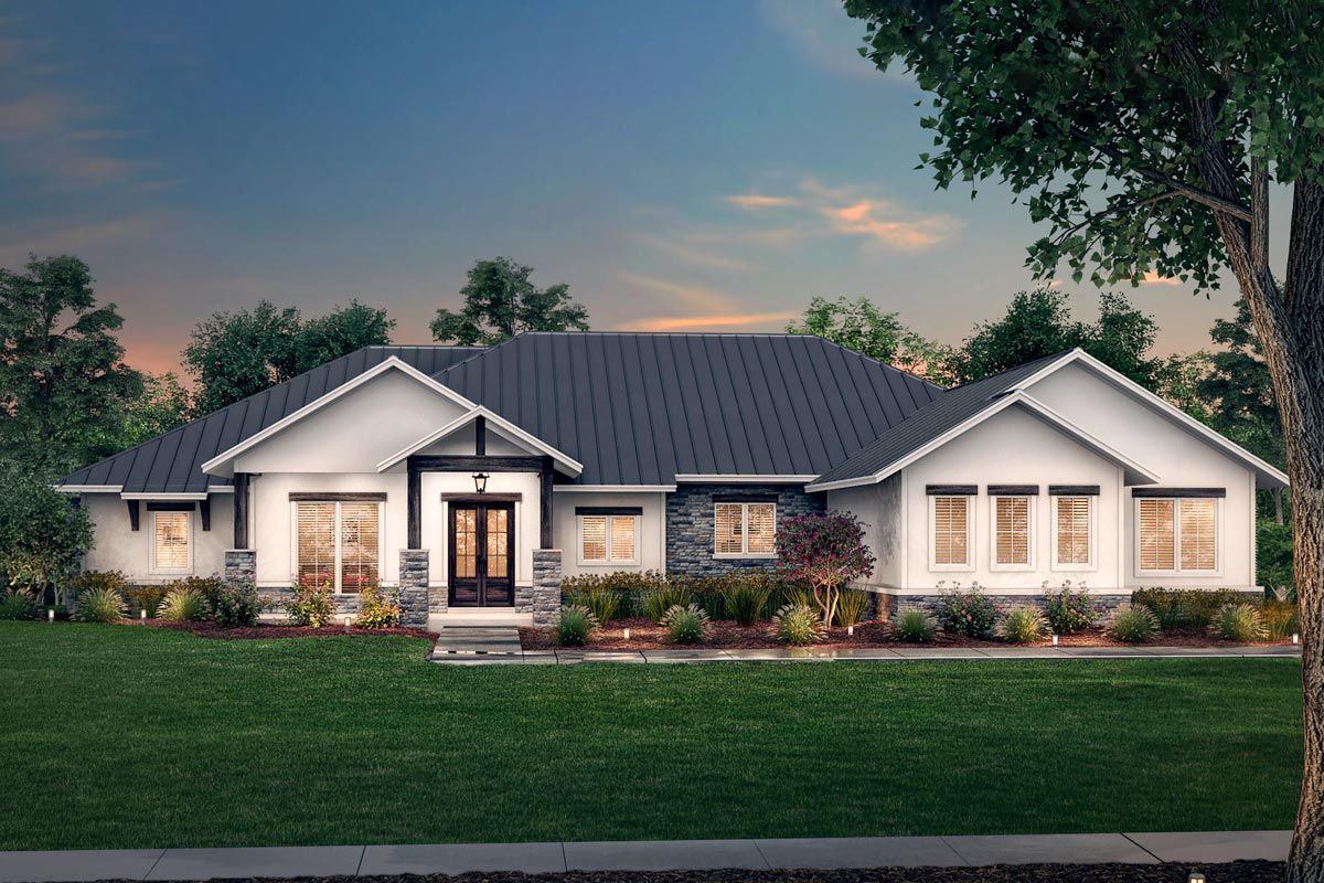 Plan 51851HZ Onestory Hill Country Home Plan with Open Floor Plan and