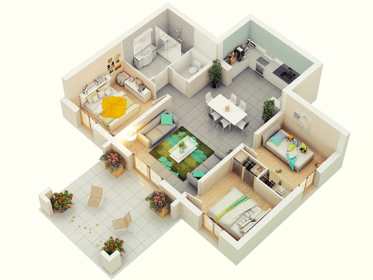 25 More 3 Bedroom 3D Floor Plans Architecture & Design