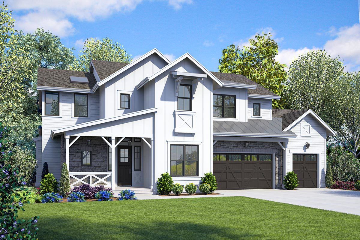 Plan 23811JD TwoStory Modern Farmhouse with SecondLevel Master Bed