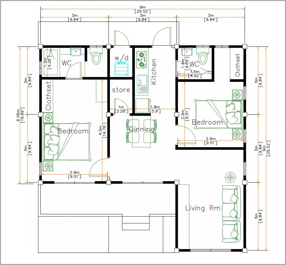 30X30 2 Story House Plans Floor Plan For 26 X 30 Feet Plot 3 Bhk 780